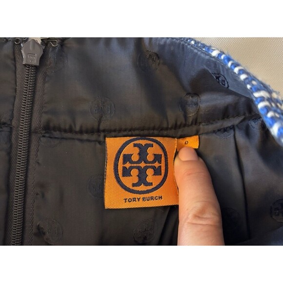 TORY BURCH Darren Pencil Skirt Women 0 Tweed Textured Blue Straight Lined Work - Picture 3 of 9